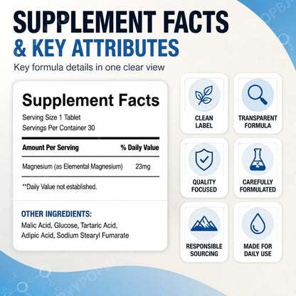 Molecular Hydrogen Tablets 12PPM with 23mg Magnesium for Antioxidant & Brain Energy Support, Daily Cellular Health, 30 Tablets