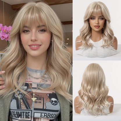 Short Light Pink Wave Synthetic Wigs with Bangs Rose Gold Lolita Natural Hair Wigs for Women Cosplay Daily Party Heat Resistant