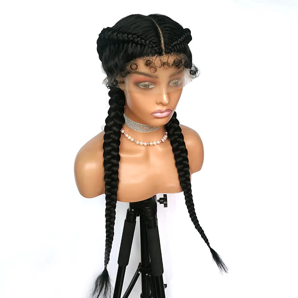 2 Cornrow Box Braids Wig 360 Lace Braided Wig With Baby Hair Synthetic American African Women 20 Inches Braids Wig