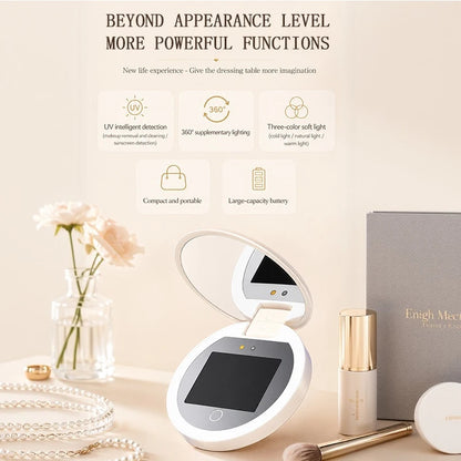 TJMIR UV Smart Sunscreen Mirror Portable LED Makeup Mirror with UV Detection & Sunscreen Testing