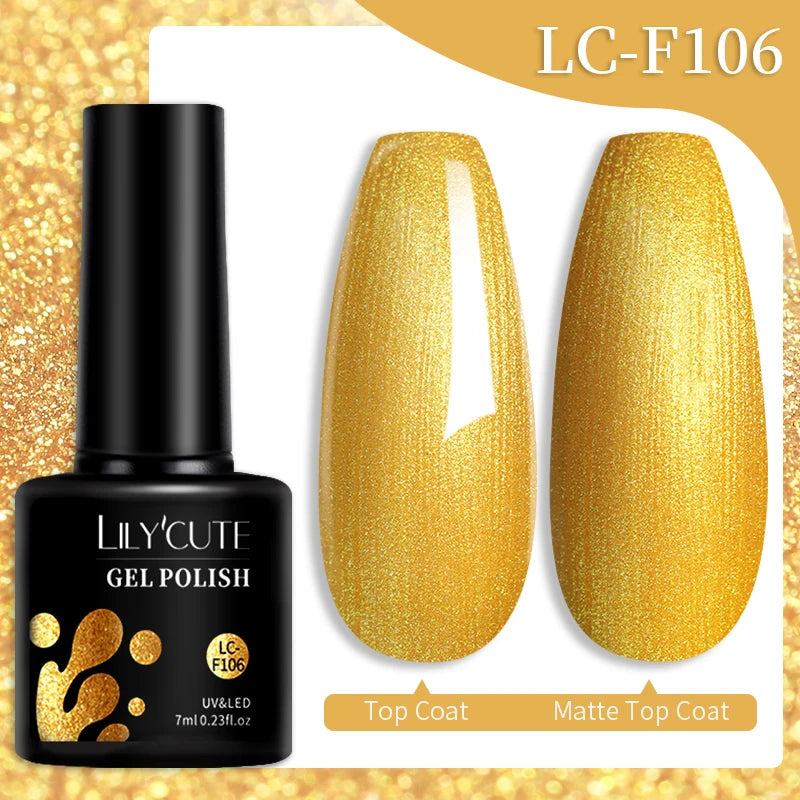 LILYCUTE 7ML Champagne Gold Reflective Glitter Gel Nail Polish Superflash Colorful Sparkling Effect For Manicure Nail Art UV Gel