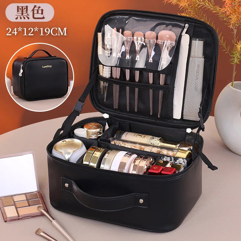 2026 New Fashion Large Capacity PU Zipper Storage Makeup Bags Portable Travel Tote for Bag Makeup Brush Cosmetic Case