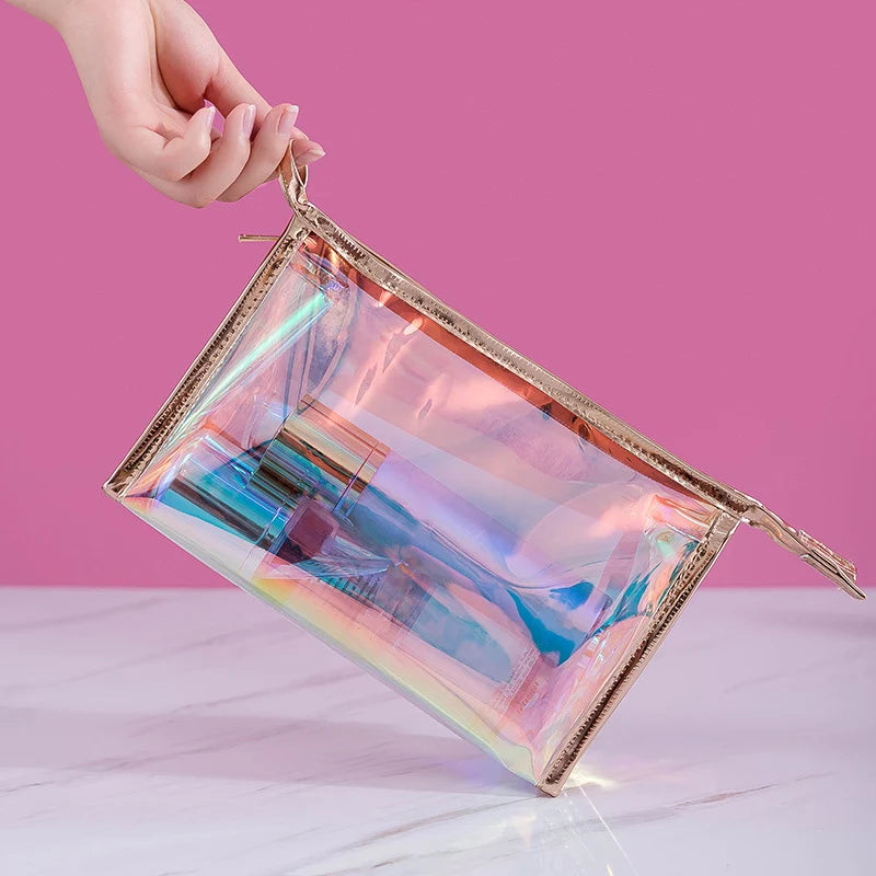 Transparent Pretty Makeup Bags Fashion Laser Travel Cosmetic Bag Toiletry Brush Bags Organizer Necessary Case Wash Make Up Box