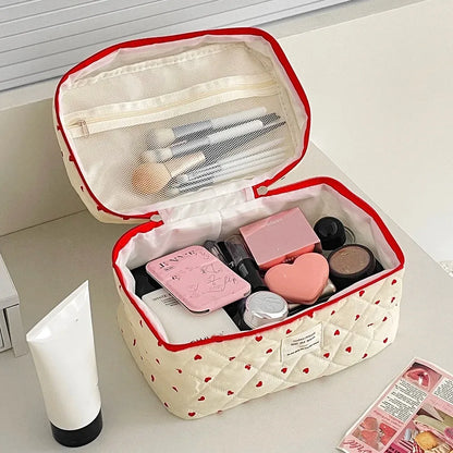 1PC Pink Strawberry Women Cosmetic Quilted Bag Portable Travel Organizer Toiletry Makeup Storage Pouch Handbag Ladies Zipper Bag
