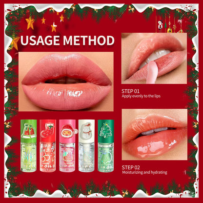 Christmas lip gloss gift box, long-lasting moisturizing and color changing lip oil, high gloss effect lip gloss 5- pieces