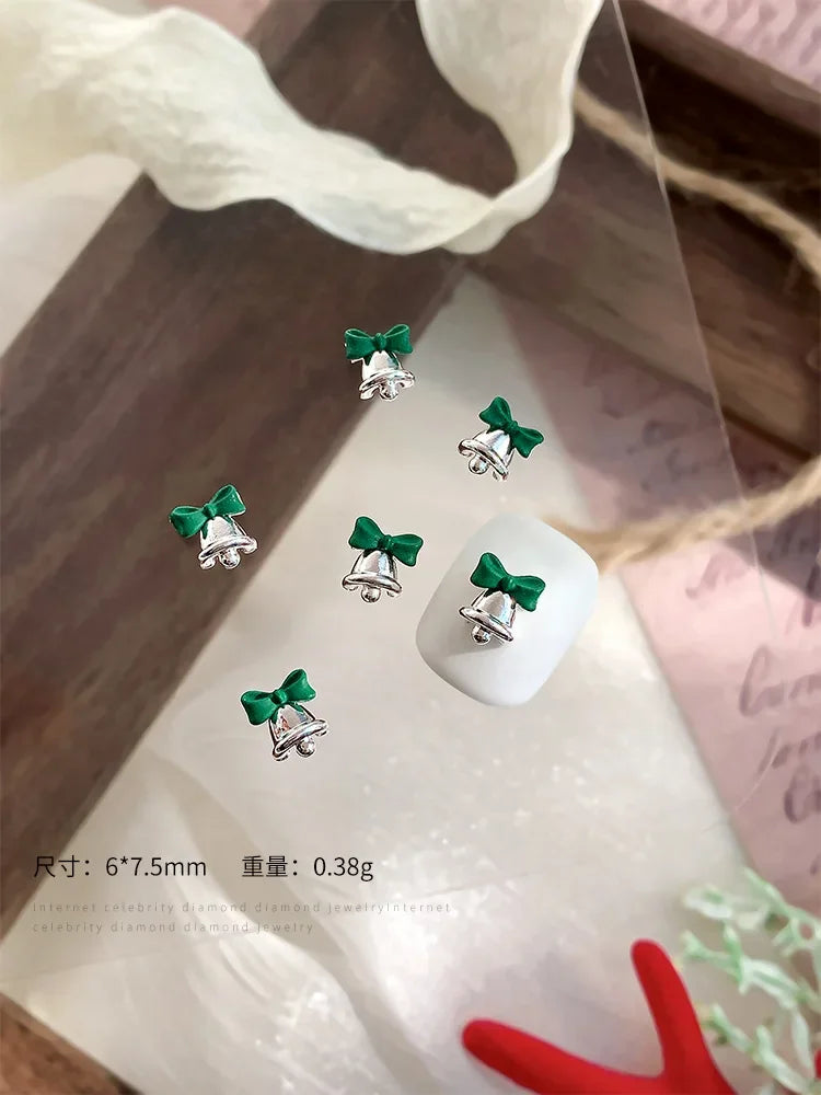 Gold Silver Christmas Bell Nail Art Accessories Winter Bow Alloy Exquisite Nail Charms Jewelry Luxury Manicure Decorations Parts