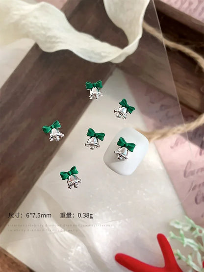 Gold Silver Christmas Bell Nail Art Accessories Winter Bow Alloy Exquisite Nail Charms Jewelry Luxury Manicure Decorations Parts