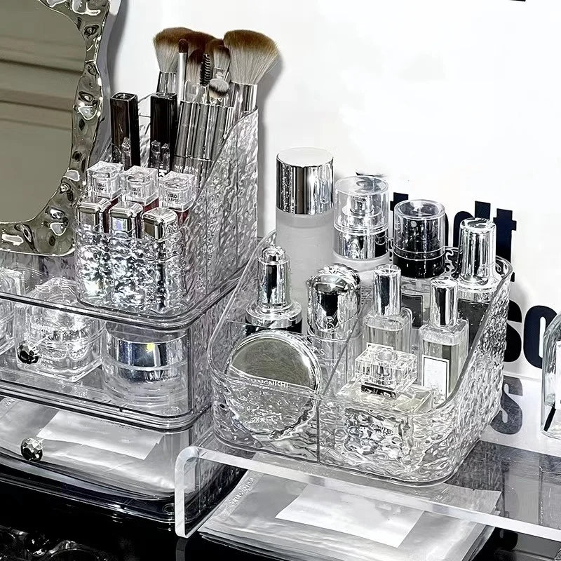 1Pc/Transparent Acrylic Cosmetics Storage Box Desktop Compartment Organizer Box Trapezoidal Cosmetics Storage