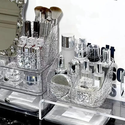 1Pc/Transparent Acrylic Cosmetics Storage Box Desktop Compartment Organizer Box Trapezoidal Cosmetics Storage
