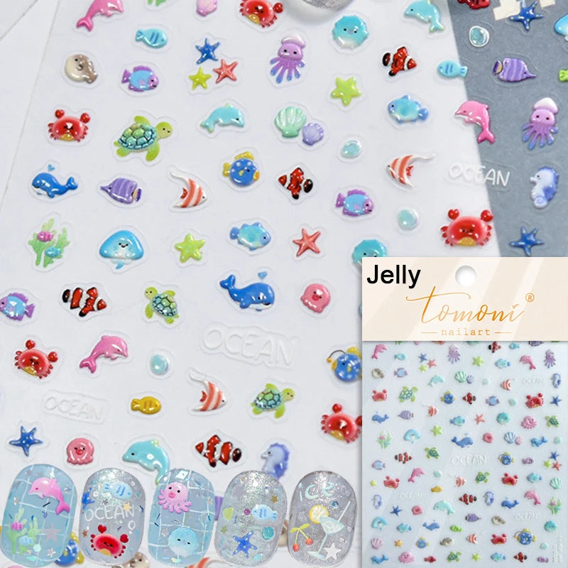 Gold Stamped Shell Conch Scallop Starfish Pearl 5D Embossed Self Adhesive Nail Art Stickers Delicate Ocean Style Manicure Decals