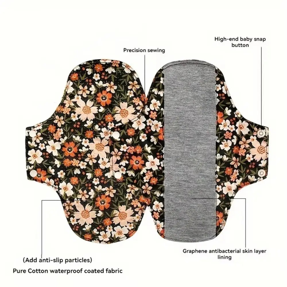 Graphene Reusable Sanitary Pads Leak Proof Fast Absorbent Washable Sanitary Napkins with Waterproof Layer Soft Panty Liner