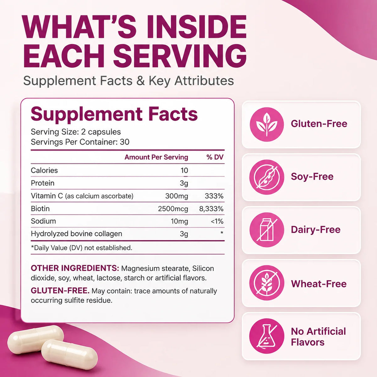 Collagen Capsules for Skin Hydration, Strong Hair & Nails Joint Support, Type 1 &3 Collagen with Vitamin C & Biotin, 60 Capsules