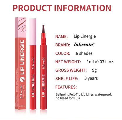 Lakerain Lip Liner Waterproof Transfer-proof Long-lasting Wear Pen Style Felt Head Design Blendable Lip Liner Stain Pen