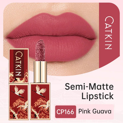 CATKIN Christmas Limited New Year's Lipstick for Lips CATKIN Moisturizing with Golden Glosses, Tone CP170 Crimson Pink, 3.6 G