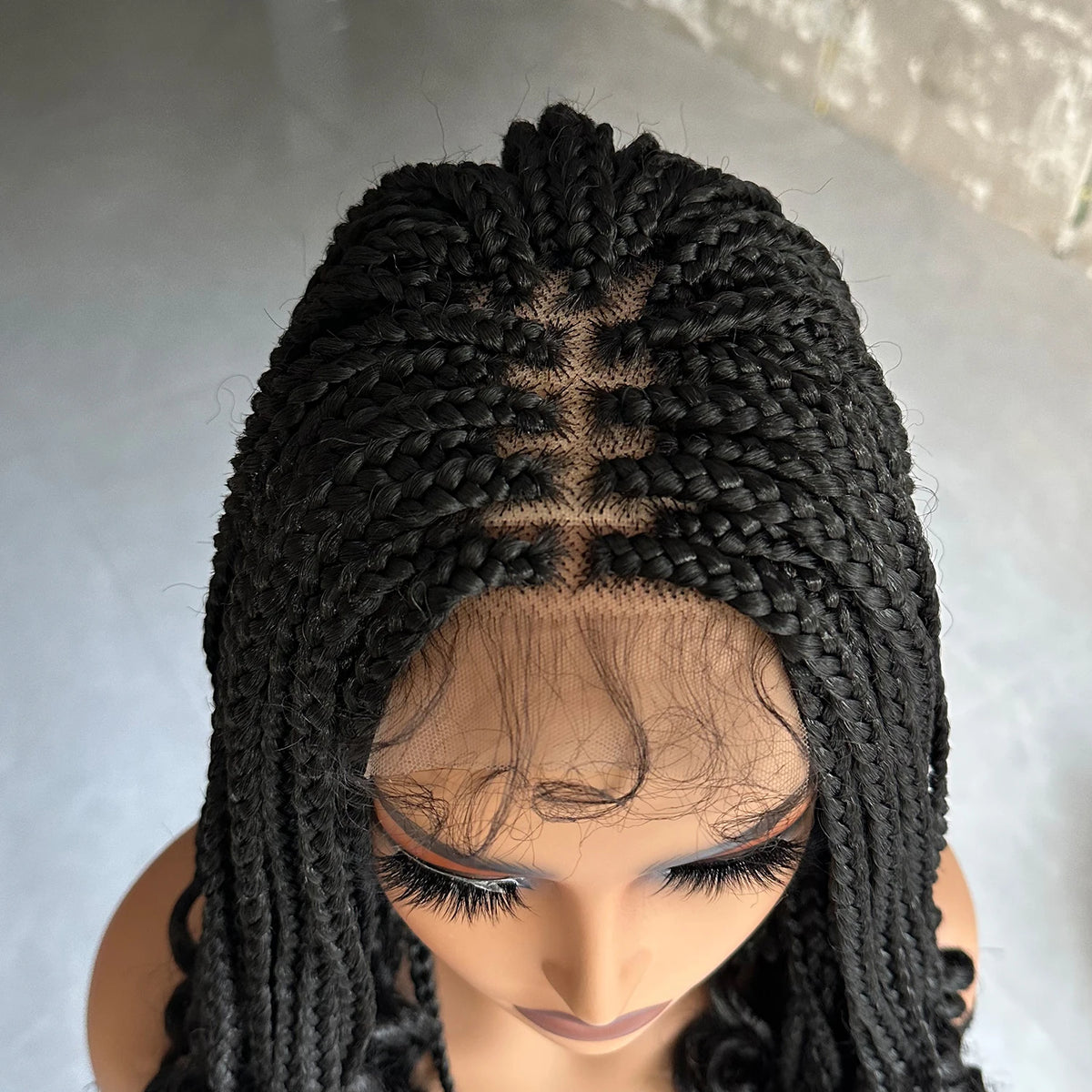 Synthetic Braided Wigs Lace Closure Wigs Curly Ends Box Braided 4x4 Lace Wig with Baby Hair for Black Women Afro Braiding Wigs
