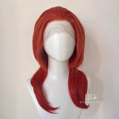 Orange Red  13x4 Synthetic Lace Front Wigs for Women Cosplay Shoulder Length Short Curly Synthetic Wigs Layers Ponytails