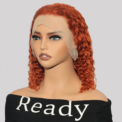 100% Human Hair Ginger Brown Bob Wig 220 Density Transparent Deep Wave 13x4 Lace Frontal Wigs Highlight Curly Short Bob Wig