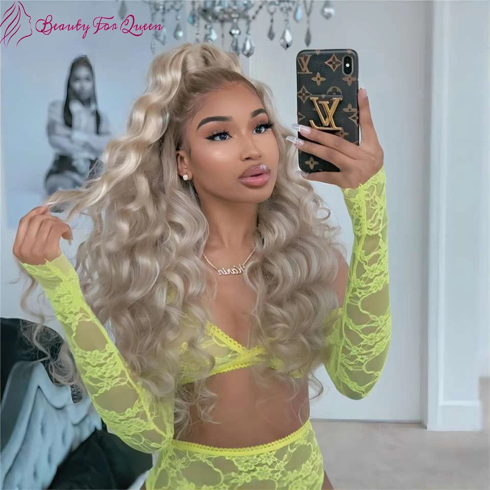 13x4 HD Transparent Lace Front Wig Loose Deep Wave Ash Blonde Colored Lace Front Wig Glueless Wig Human Hair For Women