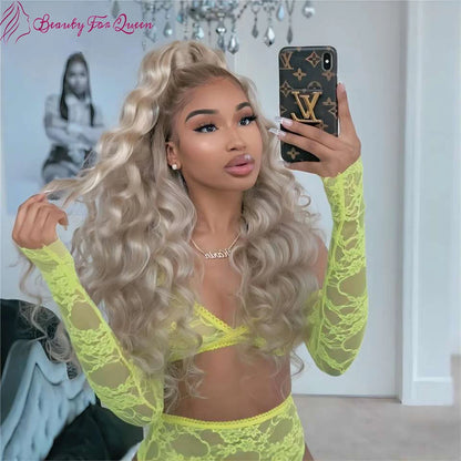 13x4 HD Transparent Lace Front Wig Loose Deep Wave Ash Blonde Colored Lace Front Wig Glueless Wig Human Hair For Women