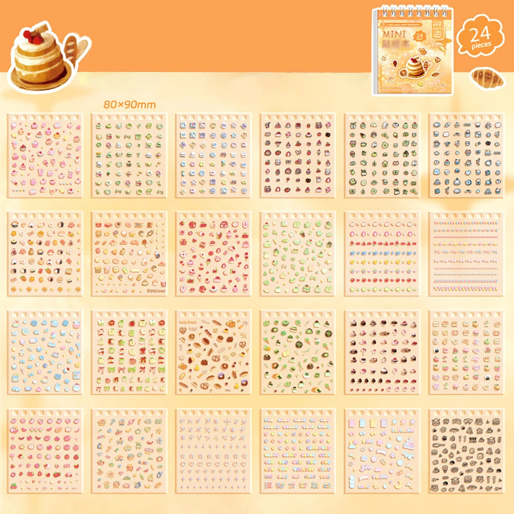 24 sheets Handheld Sticker Notebook Mini Nail Stickers Cartoon Stickers Decorative Small Patterns High Beauty Cute