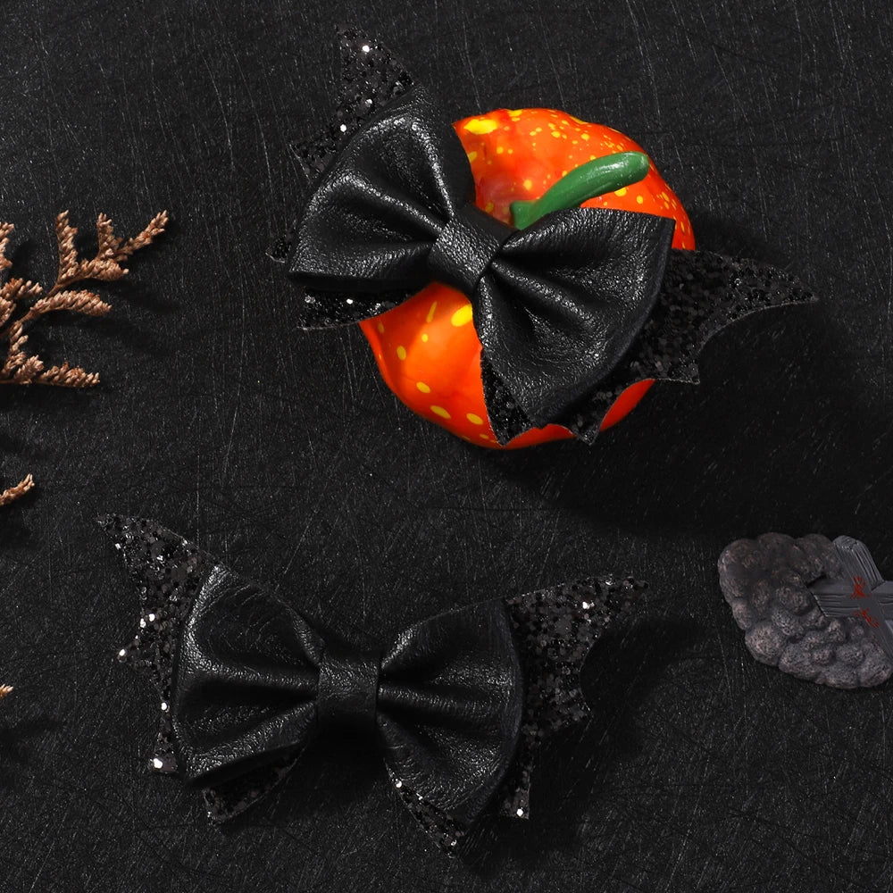 2pcs Halloween Barrettes Bat Wing Bow Hair Clips Girls Bangs Clips for Party Performance Headdress Barrettes Cosplay Headwear