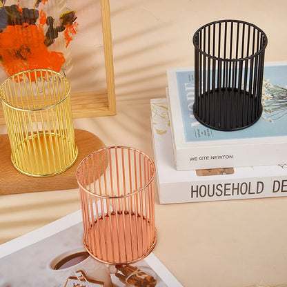 【M】Nordic Hollow Out Makeup Brush Holder Organizer Cylindrical Practical Pen Holder Portable Cosmetic Organizer Bucket