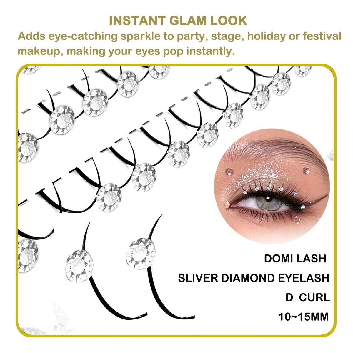Domi Lash Christmas Cosplay Eyelashes Diamond Glitter Individual Lashes Snow Santa Cat Design False Eyelash Clusters for Party