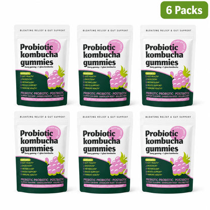 Probiotic Kombucha Gummies Berry 30 Ct Prebiotic Postbiotic Gut Health Digestion Bloating Relief Immune Vegan Non-GMO Supplement