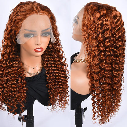 T1B/Orange Deep Wave Lace Closure Wig For Women Ombre Orange Lace Closure Human Hair Wigs With Baby Hair Remy Preplucked HairUGo