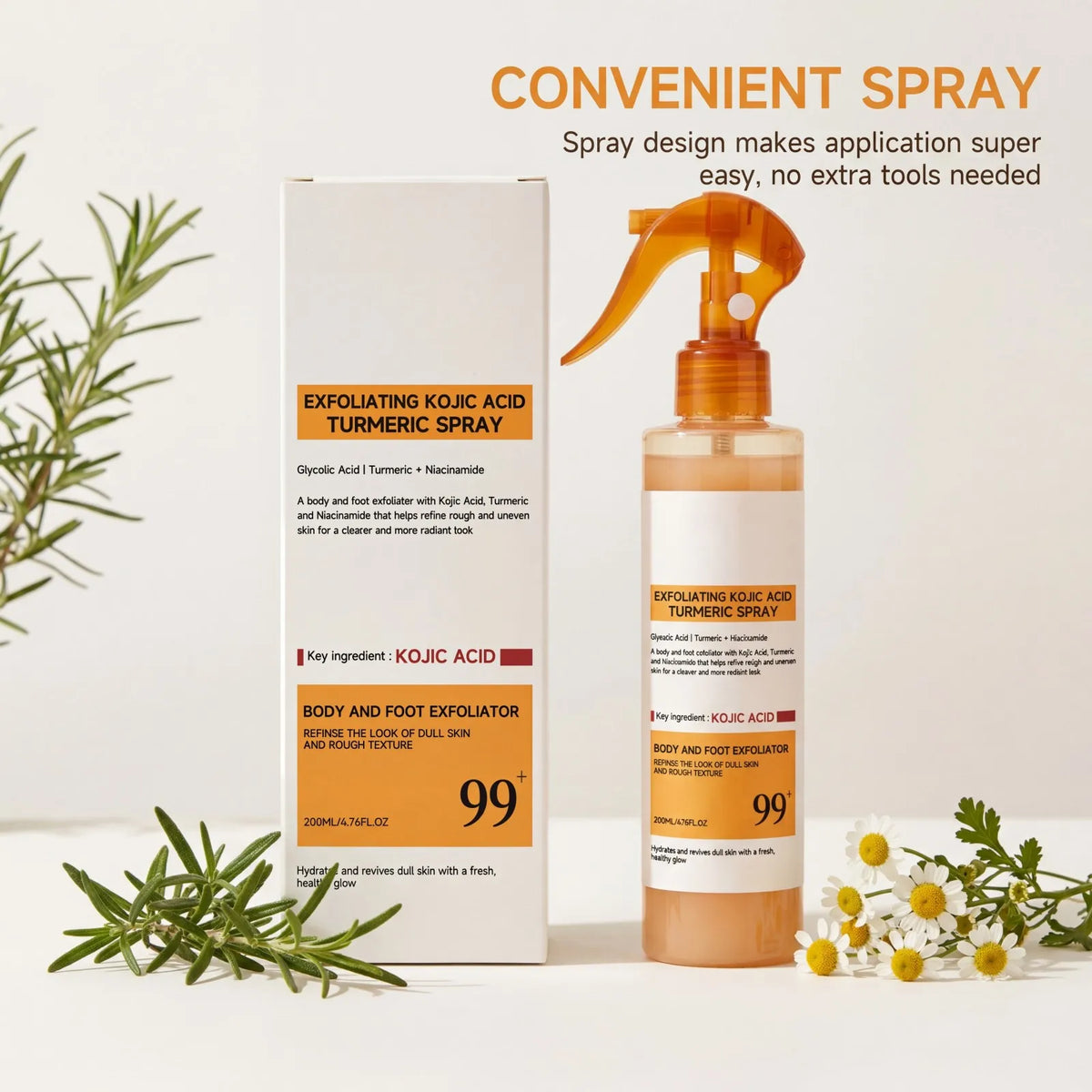 New 2026 Kojic Acid Turmeric Body Spray Exfoliating Spray Glycolic Acid Brightening Smoothing Rough Skin Hydrating 200ml