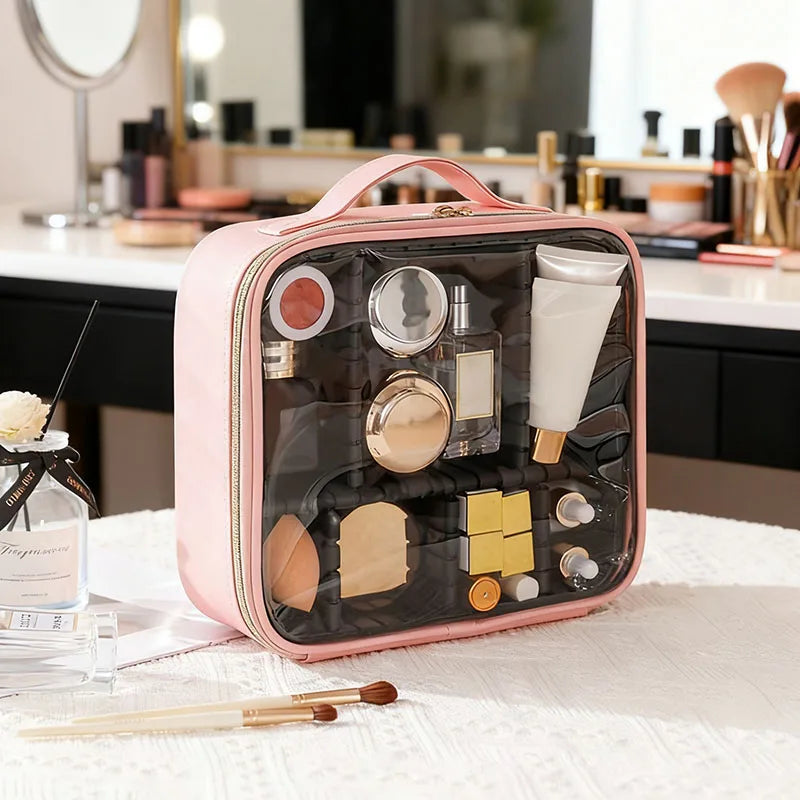 New PU Leather Cosmetic Bag For Women Professional Makeup Case Travel Toiletry Makeup Bag Beauty Nail ToolBox Make Up Handbag
