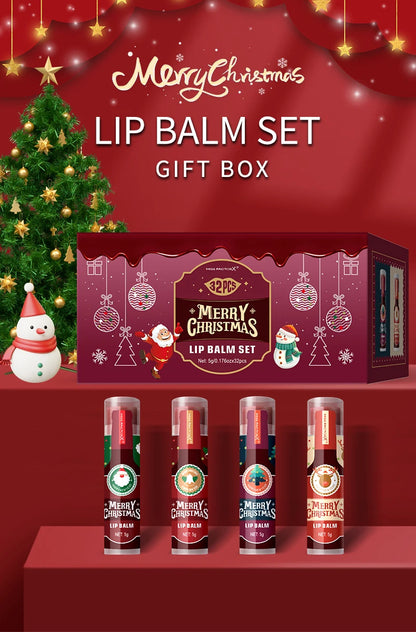32 Pieces/Box Christmas Hot Red Wine Theme Lipstick Set - Colored Lipstick, Natural Luster, Moisturizing, Light and Non Sticky