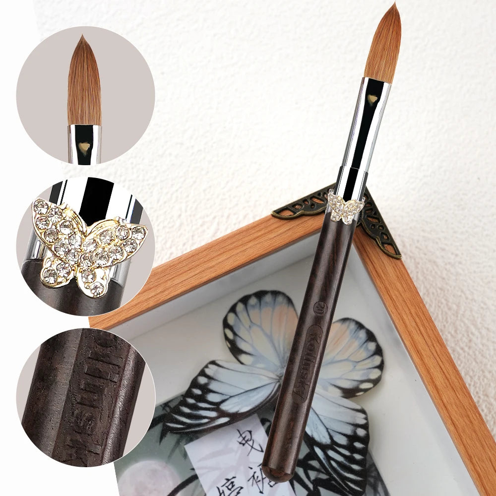 100% Kolinsky Acrylic Brush UV Gel Carving Nail Brush Purple Sandalwool Handle Zircon Butterfly Manicuring Nail Tools Size 2-20