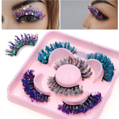 3 Pair Halloween Style Dreamy Sequins Glitter False Eyelashes Whole Strip Fluffy DIY Lashes Cosplay Stage Eye Makeup