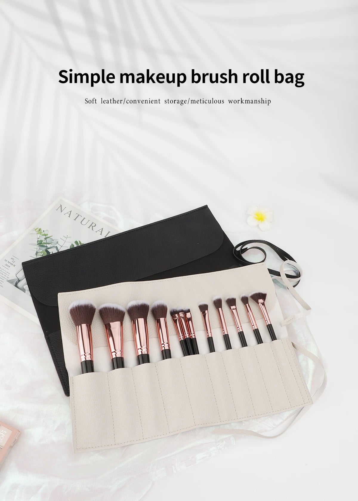 Roll Up Makeup Brush Holder, Makeup Brush Organizer, Travel Makeup Brushes Bag Cosmetic Bags Pouch For Women Eyebrow Brushes
