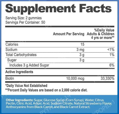 Biotin Gummies 10000 Mcg Hair Skin Nails Support, Vitamin B7 Beauty Supplement, Gluten Free Vegan Non-GMO Strawberry, 60 Gummies
