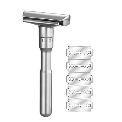 Men's Manual Rotary Shaver - Stainless Steel Double-Sided Blades Adjustable Rotating Head Ergonomic Grip for Beards