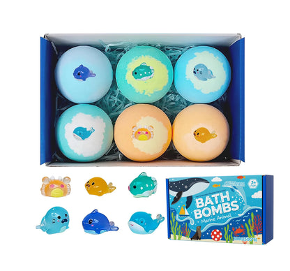 OceAura Bath Bombs with Toys Inside Fun Kids Bath Clean Skin Exfoliation Sea Salt Surprise Bath Bombs for Children Gift Set 300g