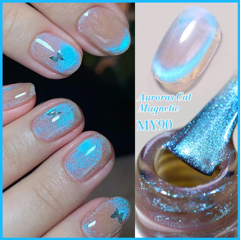 BORN PRETTY 10ml Rainbow Glass Cat Magnetic Nail Gel Polish Sparkling Double Light Reflective Glitter Colorful Laser Varnish