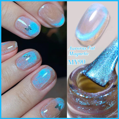 BORN PRETTY 10ml Rainbow Glass Cat Magnetic Nail Gel Polish Sparkling Double Light Reflective Glitter Colorful Laser Varnish