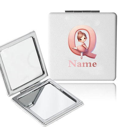 Customized Name PU Handheld Makeup Mirror Cover Dressing Double-Sided Portable Foldable Pocket Cosmetic Mirror