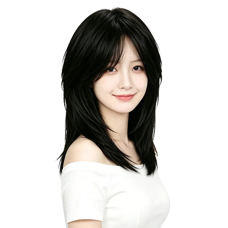 Natural Black Mullet Wolf Cut Wigs For Women Men Short Shoulder Layered Hair Heat Friendly Synthetic Full Wig Cosplay Daily Wear