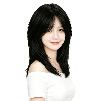 Natural Black Mullet Wolf Cut Wigs For Women Men Short Shoulder Layered Hair Heat Friendly Synthetic Full Wig Cosplay Daily Wear