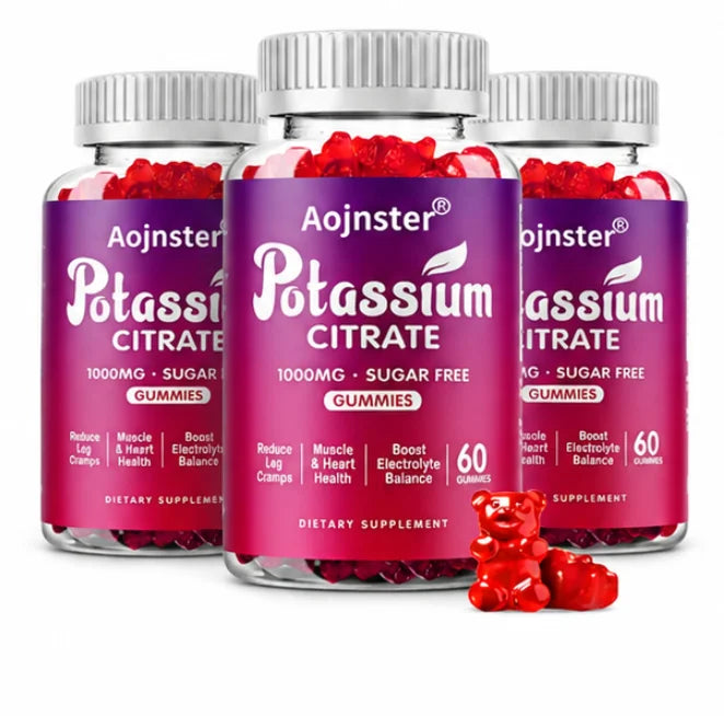 Aojnster Potassium Citrate Gummies 1000mg, Sugar Free Electrolyte Balance Support, 60 Gummy Bears
