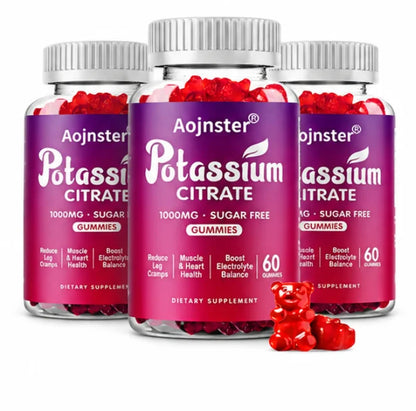 Aojnster Potassium Citrate Gummies 1000mg, Sugar Free Electrolyte Balance Support, 60 Gummy Bears
