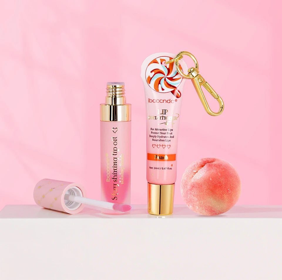 Lip Gloss Duo Combo with Keychain Long Lasting Nourish Plumper Lip Cosmetics Christmas Gift