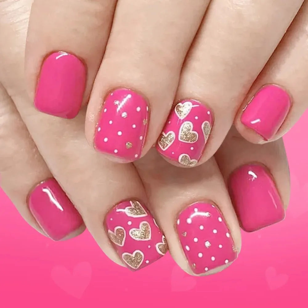 Christmas Press on Nails Short Square False Nails Snowflake Full Cover Glue on Nail Claret Gold Design Acrylic Fake Nails Winte