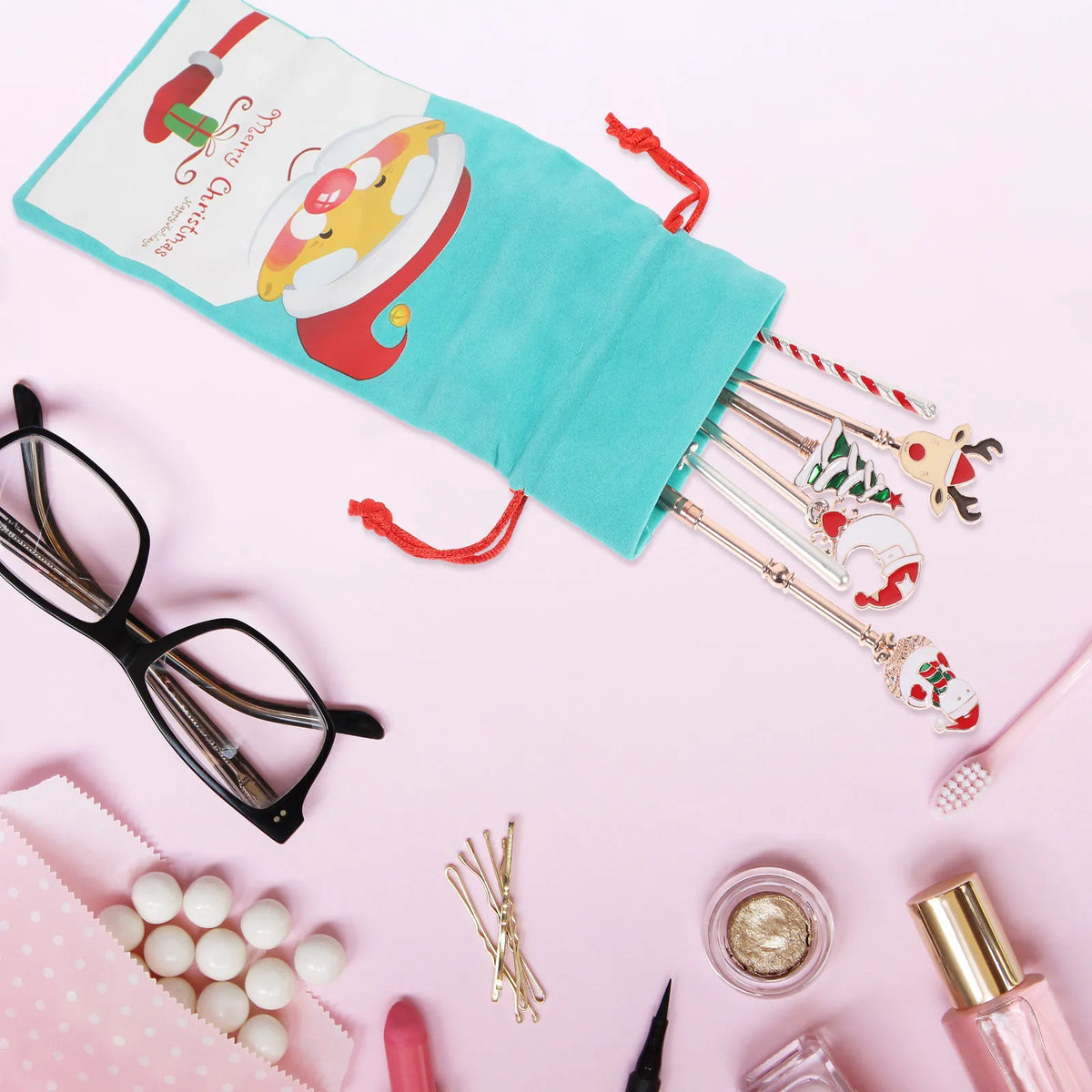 7Pcs Santa Claus Elk Candy Makeup Brushes Set Creative Christmas Gift for Friends Easy Application Anywhere Makeup