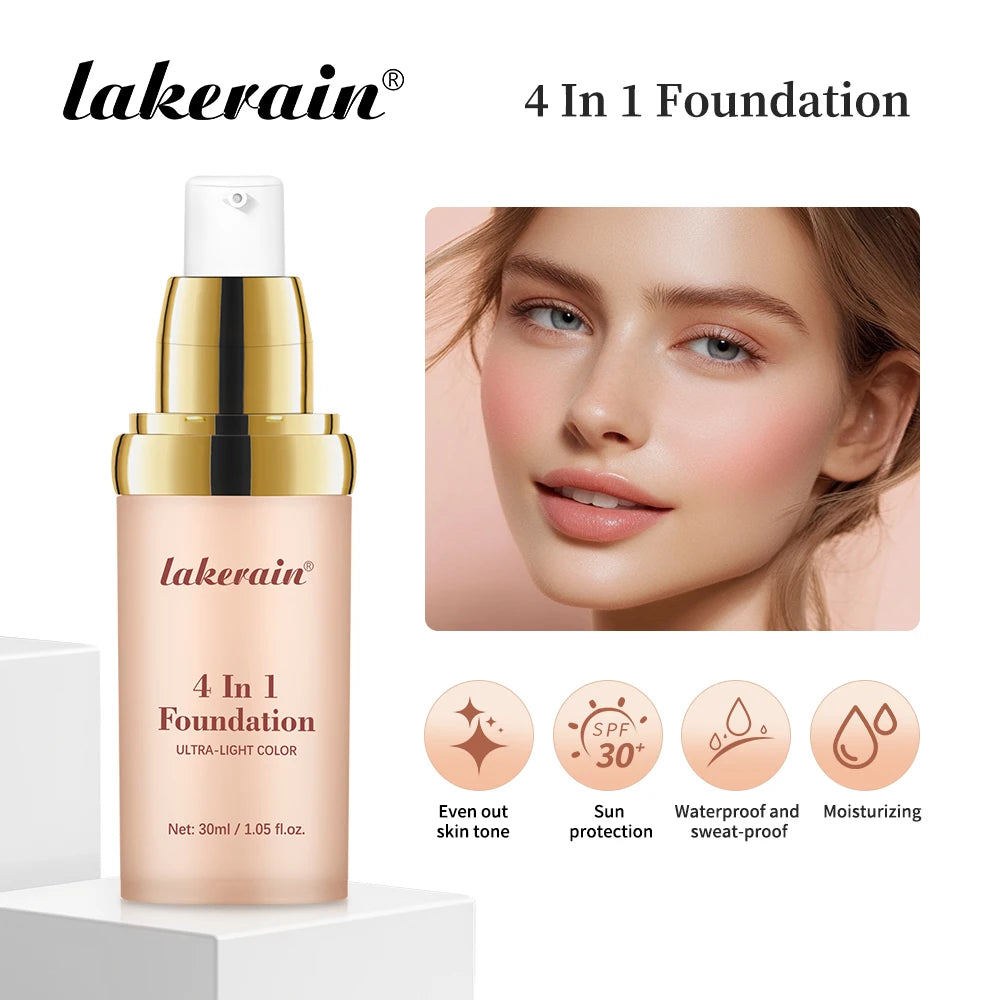 4 In 1 Foundation Long-wearing Moisturizing Waterproof Concealer Even Skin Tone SPF 30 Liquid Hydrating Full Coverage Concealer