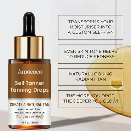 Amococo 3pcs Self Tanning Drops 30ml each Natural Bronzing Serum for Face Body Sunless Tanner Customizable Drops Even Skin Tone